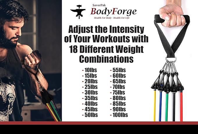 BodyForge Resistance Bands, Exercise Bands，Resistance Bands for Working Out, Work Out Bands with Handles for Men and Women Fitness, Strength Training Home Gym Equipment