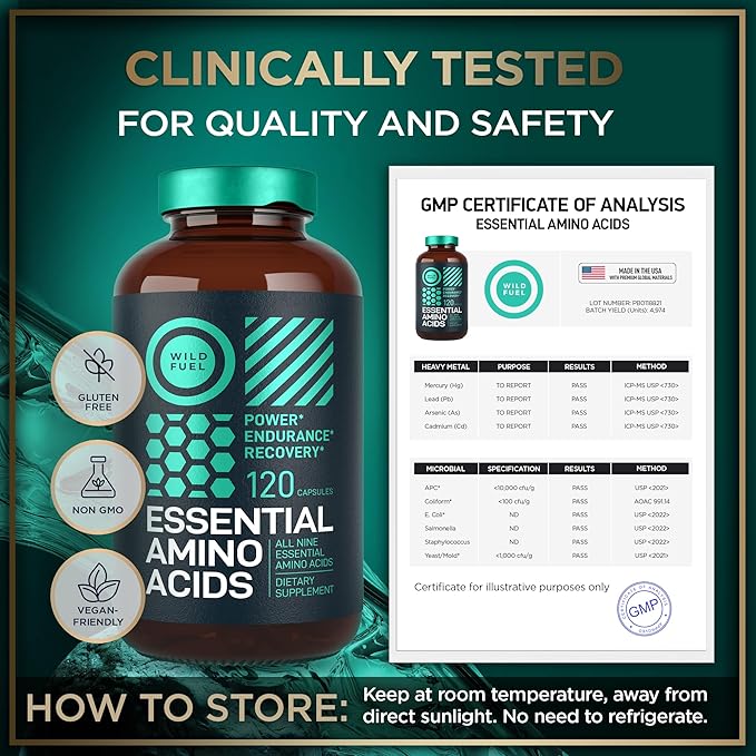 Essential Amino Acids Supplement ??3,000mg Leucine, Lysine, Isoleucine, Tryptophan Complete Complex - All 9 Best Amino Acids for Muscle Growth, Power, Recovery - 120 Vegan, Keto-Friendly BCAA Capsules