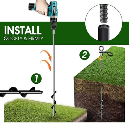 27" Trampoline Stakes Heavy Duty, Ground Anchors Screw in Mobile Home Anchors Resistant High Wind for Large Buildings, Sheds, Metal Swing Sets, Carports, Canopies(Black-4x27)