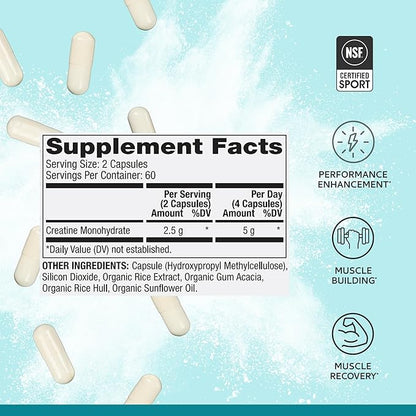 Dr. Mercola Pure Power Creatine Monohydrate, 60 Servings (120 Capsules) 2.5g Per Serving, Dietary Supplement, Strength and Energy, Non-GMO, NSF Certified for Sport