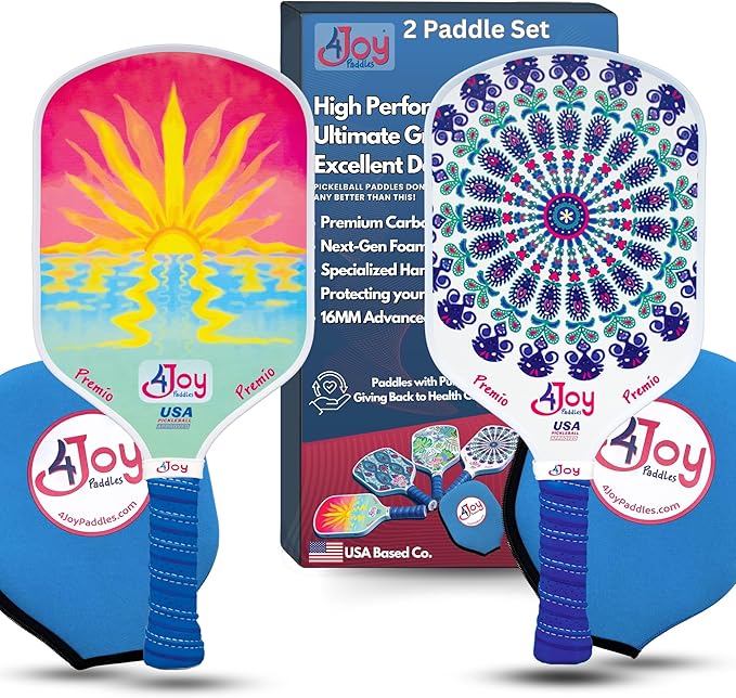 4Joy Pickleball Paddle Premio Series - Thermoformed Premium T700 Carbon Fiber Pickleball Paddless - Professional Pickleball Rackets for Women & Men - 16mm Honeycomb Core - USAP Approved