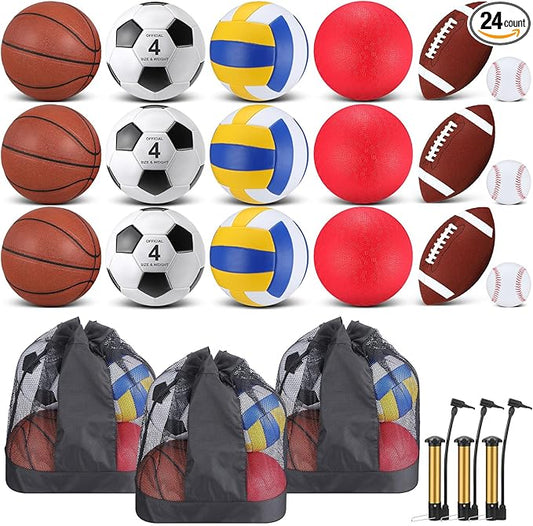 Leyndo 18 Pcs Sports Ball Set for Kids, Official Size Basketball Football Soccer Ball Playground
