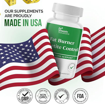 DR VITAMIN SOLUTIONS Fat Burner & Appetite Control Weight Loss Supplements for Women & Men - Metabolism Booster w/L-Carnitine, CLA, Chromium - Appetite Suppressant for Weight Loss - 60 Capsules
