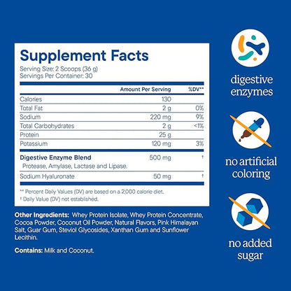 Nutranelle - Chocolate Whey Protein Powder ??25 g of Whey Isolate & Concentrate per Serving with Digestive Enzymes for Muscle Growth & Recovery ??Zero Added Sugar Protein Shake Powder