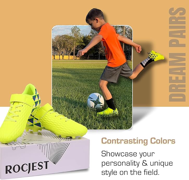 Soccer Cleats for Kids & Youth | Lightweight Football Shoes for Firm Ground | Durable Girls & Boys Soccer Cleats with Non-Slip Sole | Comfortable Soccer Boots | Unisex Size 11-6