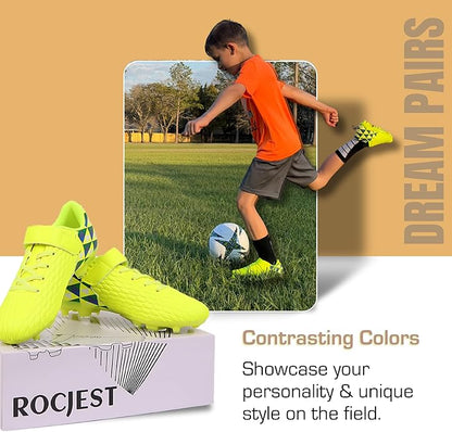 Soccer Cleats for Kids & Youth | Lightweight Football Shoes for Firm Ground | Durable Girls & Boys Soccer Cleats with Non-Slip Sole | Comfortable Soccer Boots | Unisex Size 11-6