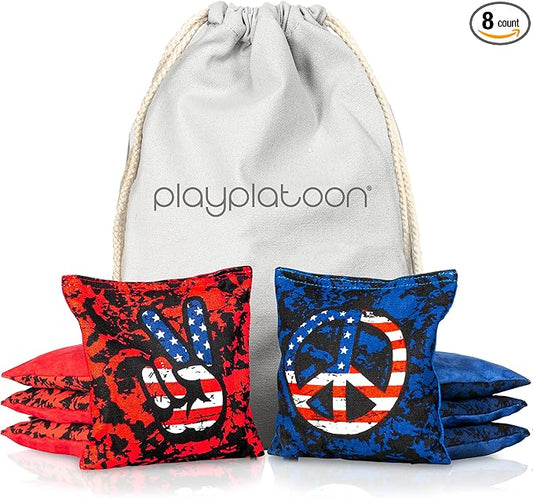 Professional Cornhole Bags - Set of 8 Regulation All Weather Double Sided - Sticky Side/Slick Side
