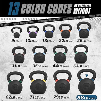 Yes4All Kettlebell, Heavy Duty Powder Coated Cast Iron Kettlebells, Non-Slip Handle & Flat Bottom for Conditioning, Strength Training & Full Body Exercises at Home Gym - Single & Pair