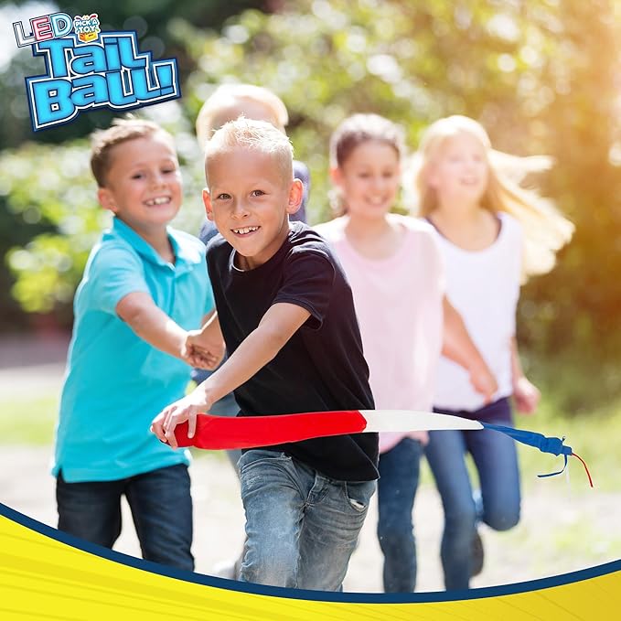 Outdoor Throw and Catch Light Up Ball Games -Kids Sports Ball & LED Tail Glow at Night - Play in The Dark - Fun Throwing Toys for Kids & Adults, Boys & Girls