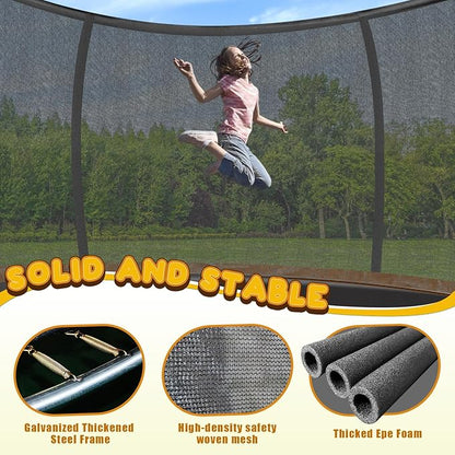 Trampoline 12FT 14FT 15FT 16FT for Kids/Adults - Outdoor Recreational with Enclosure Net Curved Poles and Ladder, Heavy Duty Anti-Rust Coating, ASTM Approval