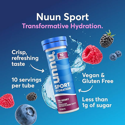 Nuun Sport Electrolyte Tablets with Magnesium, Calcium, Potassium, Chloride & Sodium, Gluten Free & Vegan, Tri-Berry, 4 Pack (40 Servings Total)