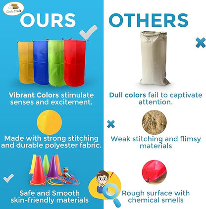 CircleCraft 53 Pcs. Plastic Cones and Rings Games Ring Toss Games for Adults Carnival Games Potato Sack Race Bags Egg & Spoon Bean Bag Birthday Party Outdoor Games for Family Party