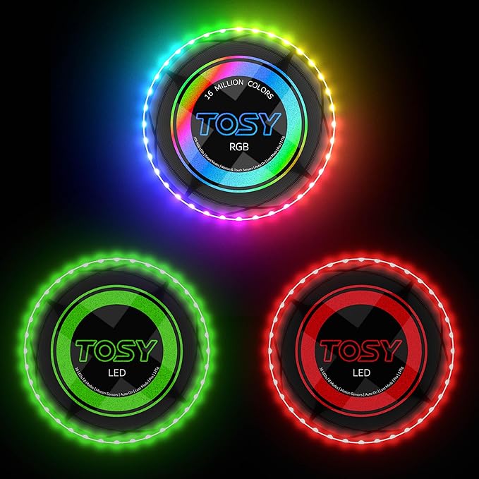 TOSY Bundle of 3 - RGB Black + Red + Green - Frisbee 108 LEDs, 16 Million Colors