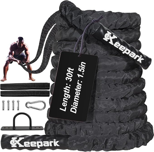 Battle Ropes for Home Gym, Exercise Rope 1.26/1.5inch, 30 40FT Heavy Battle Rope Weighted Battle Rope Training Heavy Rope for Workout Exercise