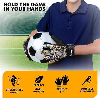 Soccer Goalkeeper Gloves, Double Wrist Protection, Anti-Slip Palm, Youth Kids Size, Black/Yellow/Blue