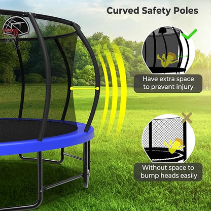 12 14 15 16FT Outdoor Trampolines for Kids and Adults, Pumpkin Trampolin with Curved Poles, Recreational Trampolin with Basketball Hoop and Safety Enclosure Net for Kids and Adults