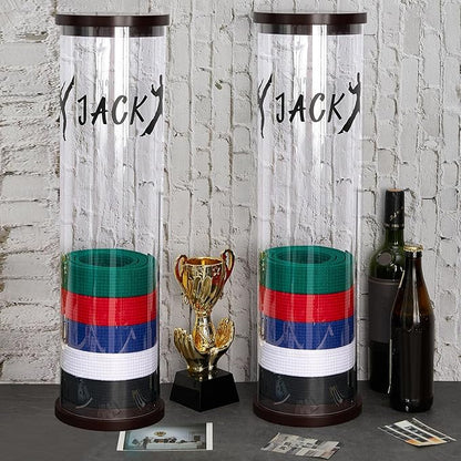 Tatuo 20 Belts Acrylic Karate Belt Display Rack with 6 Sheets Stickers Martial Arts Belt Display Holder Taekwondo Belt Display for Adults Karate Belt Holder Gifts Cylinder Belt Display