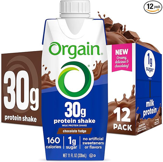 Orgain 30g High Protein Shake, Dairy Isolate Milk Protein, Chocolate Fudge, 5g BCAAs, 1g Sugar Per