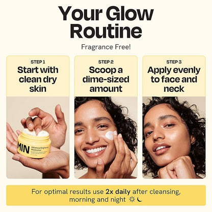 Gleamin Advanced Brightening Face Moisturizer - Face Cream for Women & Men with Vitamin C, Ceramides, Turmeric & Hyaluronic Acid - Faded Cream for Dark Spots, Uneven Skin Tone & Hydration - 1.7 fl oz