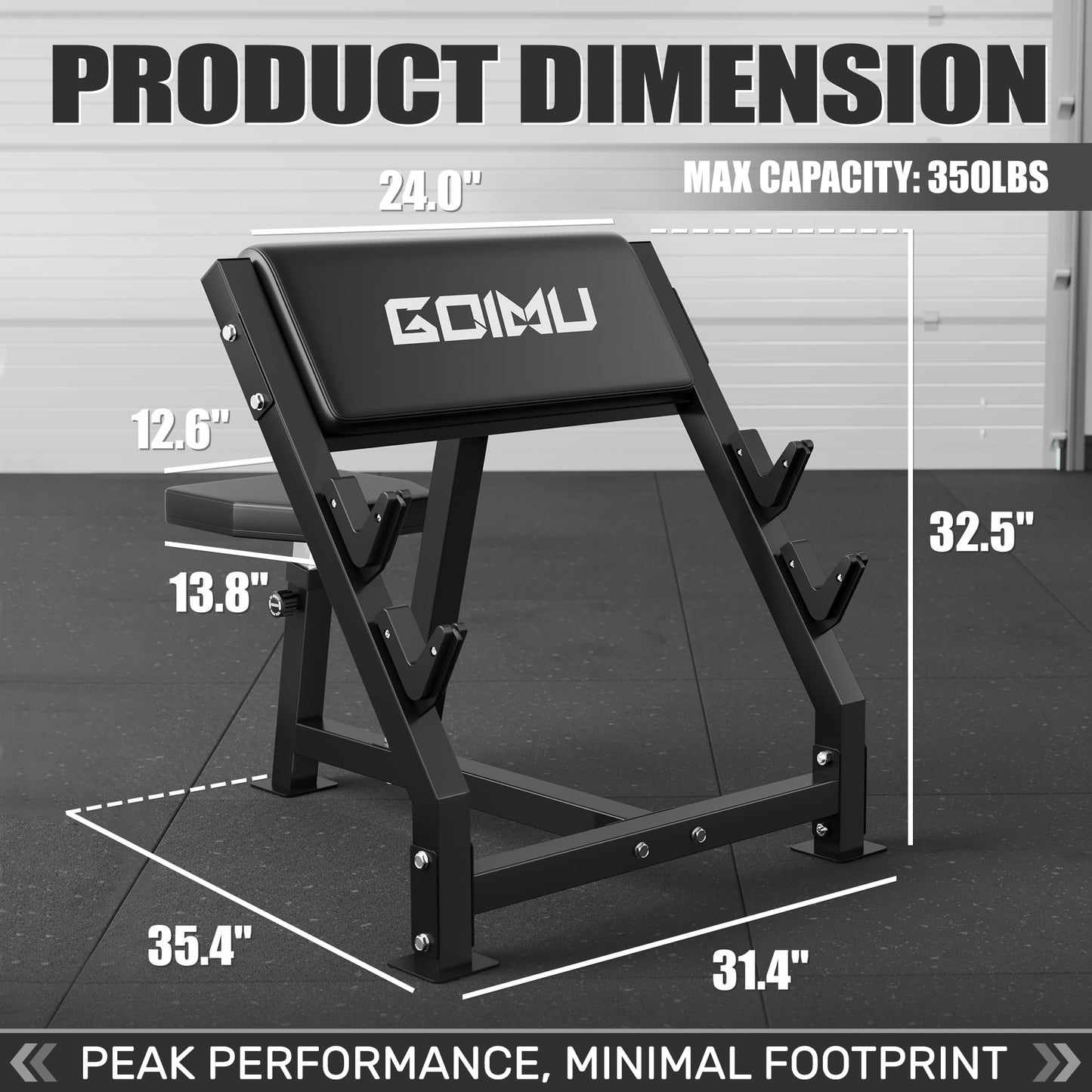 GOIMU PC01 Preacher Curl Bench, Seated Arm Isolated Barbell Dumbbell Bicep Station, Adjustable