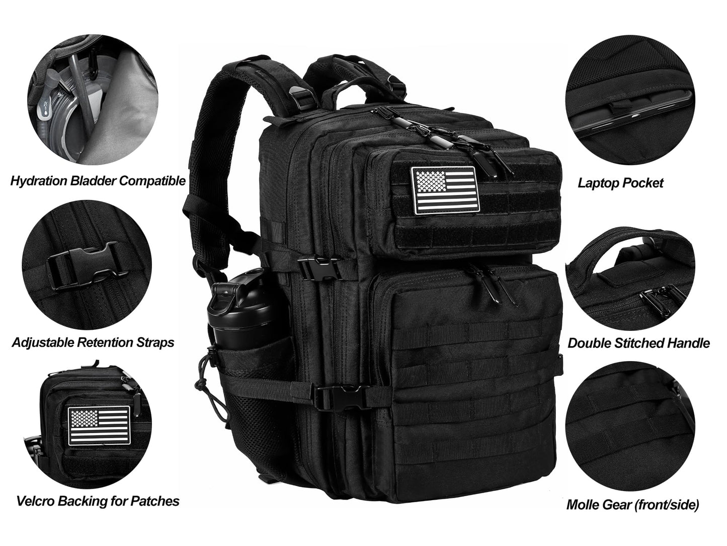 LHI Military Tactical Backpack for Men and Women 45L Army 3 Days Assault Pack Bag Large Rucksack