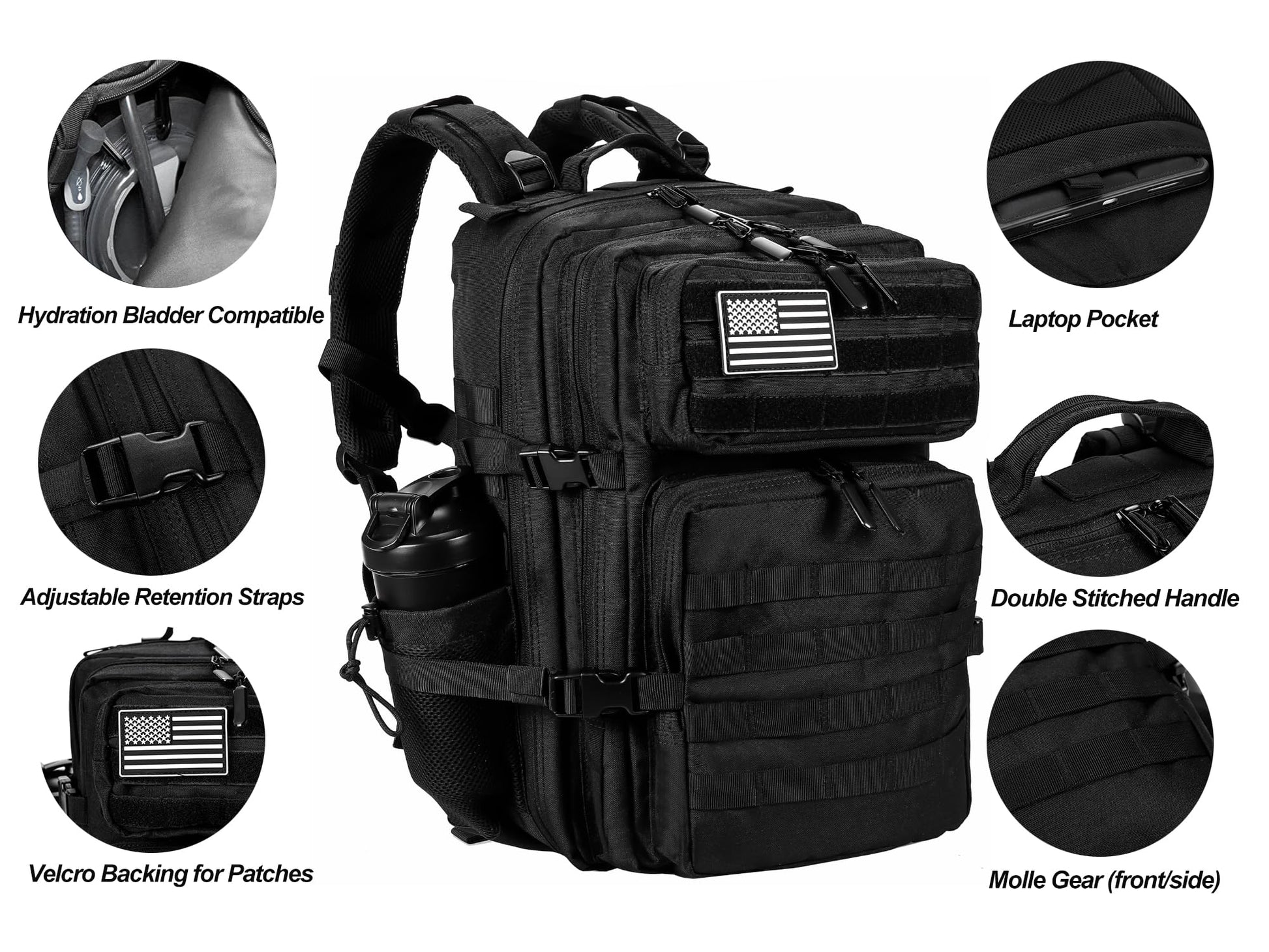 LHI Military Tactical Backpack for Men and Women 45L Army 3 Days Assault Pack Bag Large Rucksack