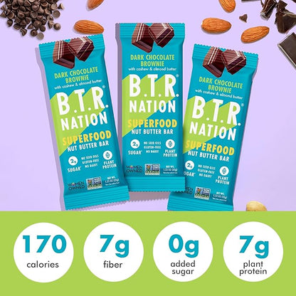 B.T.R Nation Keto Superfood Protein Bars, Plant Based Vegan - Brownie RECHARGE | 12 Bars | Low Carb and Gluten Free, Free of Sugar Alcohols and Boosted with Powerful Superfoods