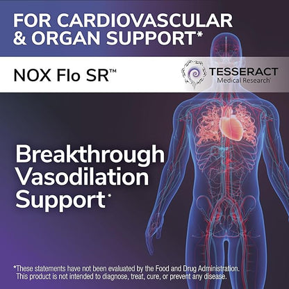 Tesseract NOX Flo SR Nitric Oxide Booster, Vascular Health Supplement, 120 Capsules, Sustained-Release L Citrulline, Coenzyme Q10 & R Lipoic Acid, Circulation & Blood Pressure Support, Hypoallergenic