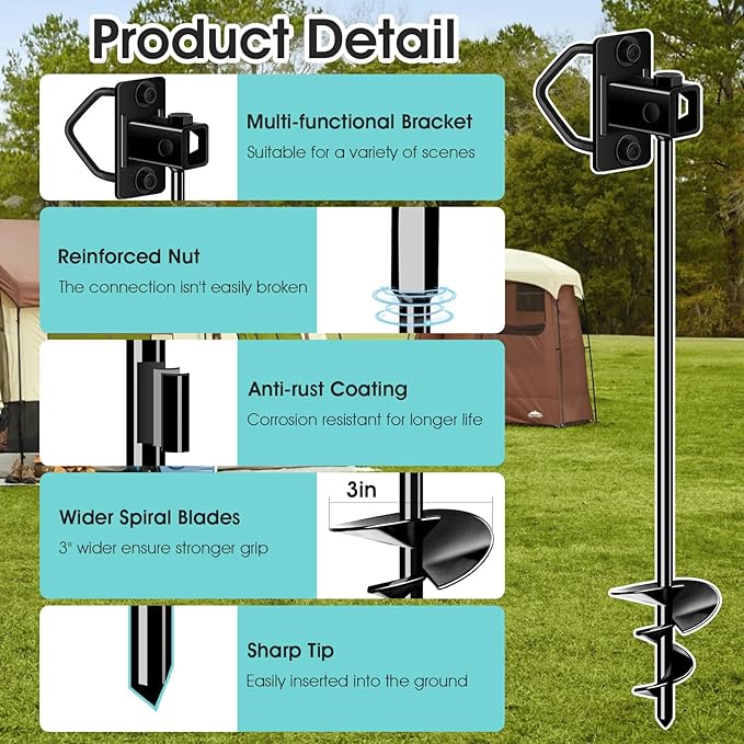 Ground Anchors Multi-Purpose Trampoline Stakes Heavy Duty, 3" Wider Spiral Mobile Home Anchors Hurricane Earth Anchor for Trampoline, Storage Shed, Swing Sets, Carports(13"-2pcs)
