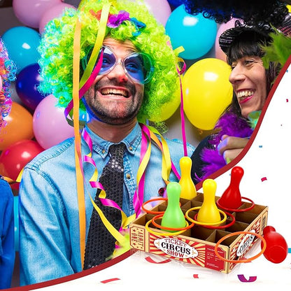 Wettarn Carnival Bottle Toss Game Ring Toss Games, Include a Circus Ticket Box 6 Plastic Bottles and 6 Throw Rings for Summer Carnival Outdoor Backyard Beach Party Activities