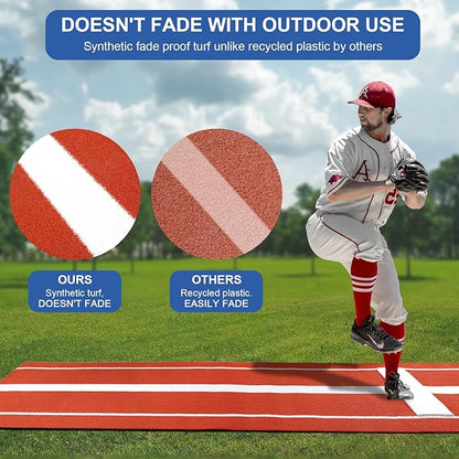 10x3 FT Softball Pitching Mat with Mound, Anti-Fade Softball Practice Turf Mat Indoor Outdoor Pitching Training Matt with Anti-Slip Bottom