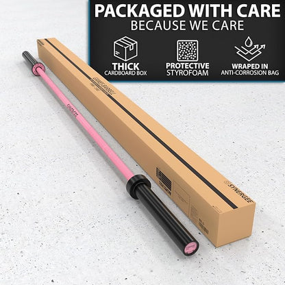 Synergee Games 15kg and 20kg Colored Ceramic Coated Barbells. Rated 1500lbs for Weightlifting and Powerlifting. Black, Red, Grey, Pink