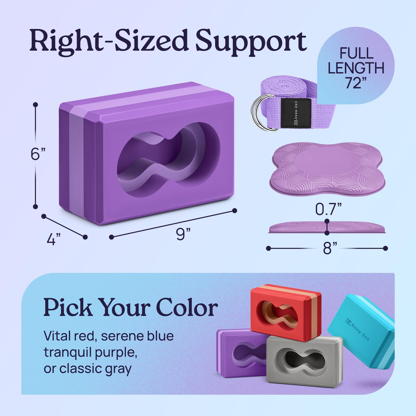Deep-Zen® Yoga Blocks Wrist Support; Yoga Blocks 2 Pack with Knee Pads and Strap to Put Less Weight