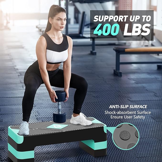 Aerobic Exercise Step, Adjustable Aerobic Stepper for Exercise, Workout Step Platform for Step Up, 26.5" Step Deck with 4??6??8??Adjustable Height Risers, Women Home Gym Cardio Fitness