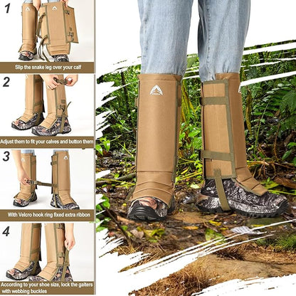Snake Gaiters Waterproof Lower Legs Snake Guards Snake Guards Bite Protection Adjustable Snake Proof Gaiters for Farm Working Hiking Hunting, Khaki