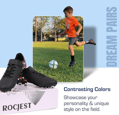 Soccer Cleats for Kids & Youth | Lightweight Football Shoes for Firm Ground | Durable Girls & Boys Soccer Cleats with Non-Slip Sole | Comfortable Soccer Boots | Unisex Size 11-6