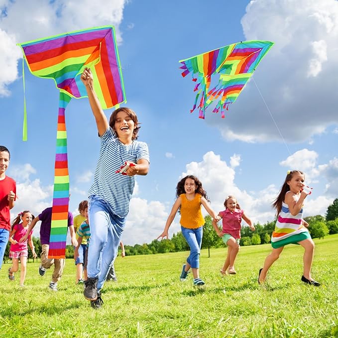 8 Pack Kites for Kids Butterfly Fish Rainbow Delta Pattern with 8 Pcs 109 Yard Kite String Large Easy to Fly for Children Adults Spring Outdoor Beach Games