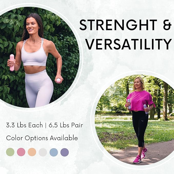 Polyfit Dumbbell Weight Bars for Women - Set of 2 (3.3 LB | 6.5 LB Pair) - Dumbbell Set for Walking, Yoga, Dance, Barre, Pilates, Cardio, Aerobics