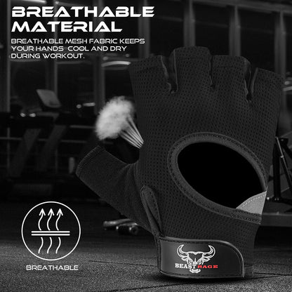 BEAST RAGE Workout Gloves for Men and Women, Fingerless Weight Lifting Gloves with Palm Protection