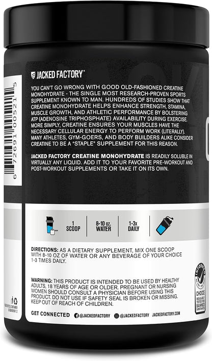 Jacked Factory Creatine Monohydrate Powder 425g - 5g Daily Creatine Supplement for Men and Women, Vegan-Friendly, Third-Party Tested - 85 Servings, Blue Raspberry
