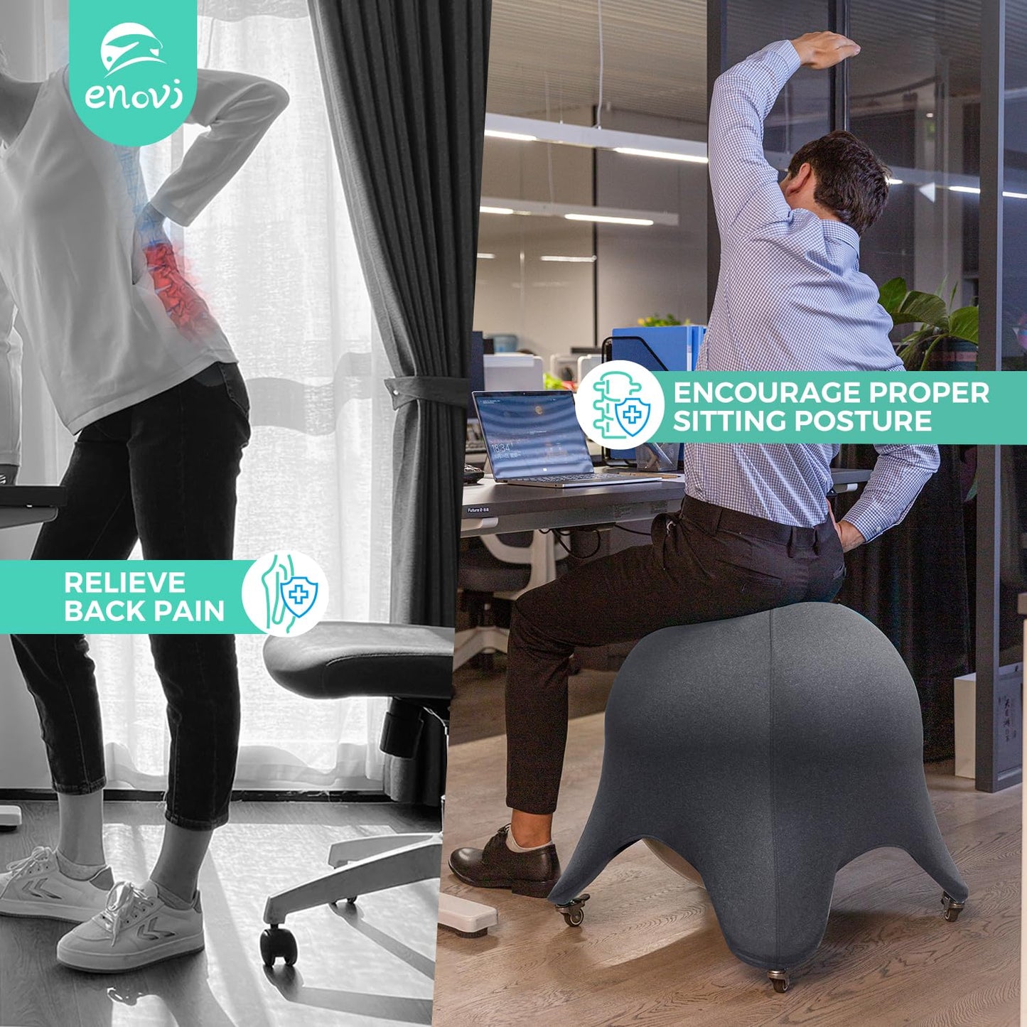 ENOVI Starfish Yoga Ball Chair, Exercise Ball Ergonomic Design for Office and Home, Relieve Back