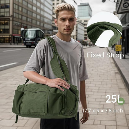 Small Gym Bag for Men with Shoes Compartment and Wet Pocket Convertible Duffle Bag and Gym Backpack Waterproof Sports Bag with 2 Bottle Holders Weekender Overnight Bag - Dark Green