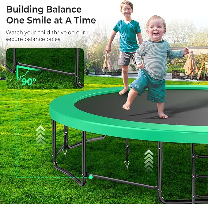12 14 15 16FT Trampoline Outdoor with Basketball Hoop, Trampoline with Lights for Kids and Adults, Recreational Trampolin with Sprinkler, Stakes