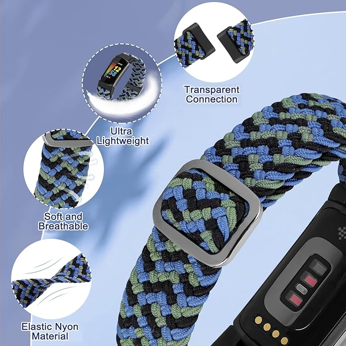 Braided Band Compatible with Fitbit Charge 6/Fitbit Charge 5, Soft Nylon Solo Loop Adjustable Replacement Wristband for Women Men