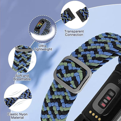 Braided Band Compatible with Fitbit Charge 6/Fitbit Charge 5, Soft Nylon Solo Loop Adjustable Replacement Wristband for Women Men