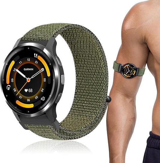 22mm Sport Ankle/Arm Band Compatible with Amazfit Helio, Quick Release Breathable Nylon Bicep Strap Replacement for Garmin Venu 3/Venu 2/Vivoactive 4 & Forerunner 570-47mm/265/255/255 Music