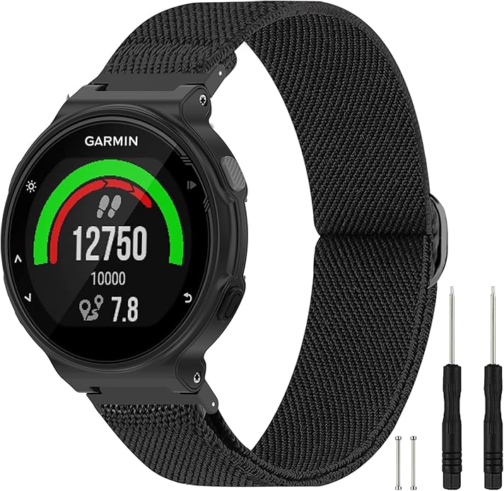 Elastic Nylon Watchband Compatible with Garmin Forerunner 235/220/230/620/630/735XT,Soft Adjustable Sport Stretchy Replacement Strap for Forerunner 235 Lite/Approach S20/S6/S5 Accessory