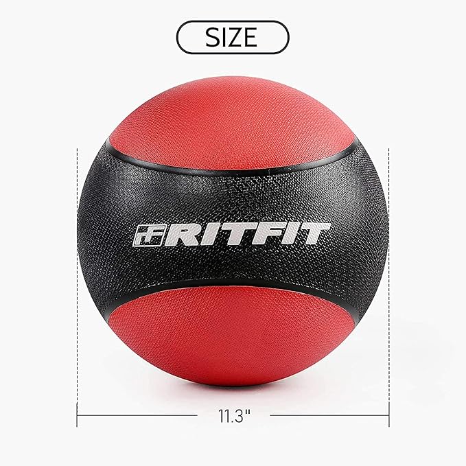 RitFit Weighted Medicine Ball - Non-Slip Rubber Shell & Dual Texture Grip - Workout Exercise Ball for Core Strength, Balance Training, Coordination Fitness - Multiple Weights & Colors