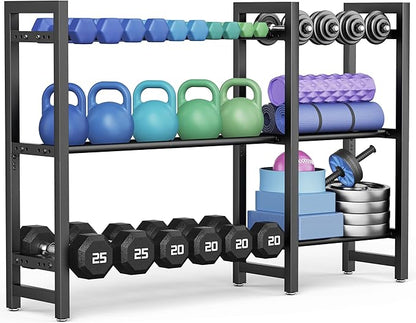 Dumbbell Rack 3-Tier 50 Inch Adjustable 900LB Capacity Weight Rack For Kettlebell Home Gym Dumbbells (Rack Only)