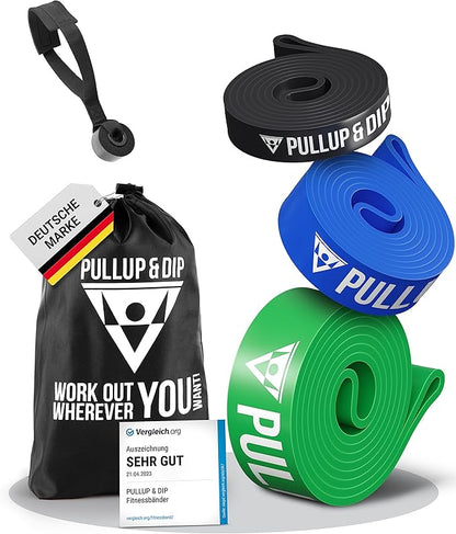 PULLUP & DIP Fitness Bands, Resistance Bands with Bag, Door Anchor (with Sets) and Exercise Guide - Single & in Value Set, Pull-Up Band Fitness Band for Calisthenics